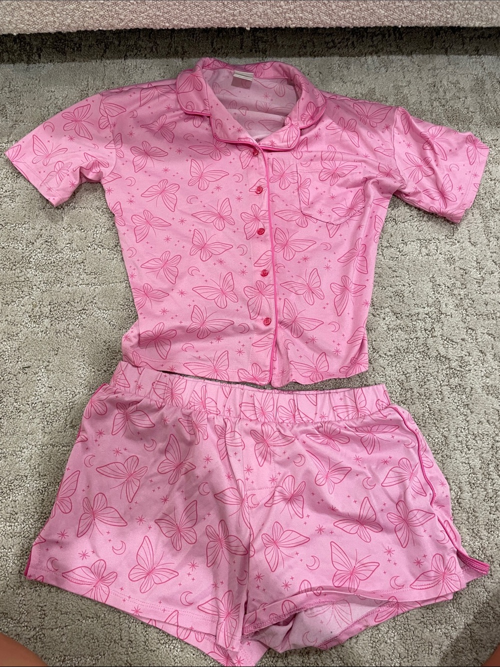 art class Pink Butterfly Pajama Top with Pocket